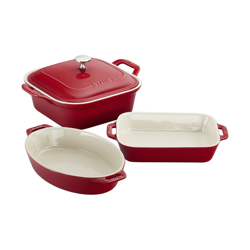 Staub Ceramic 4 Pc Mixed Baking Dish Set in Cherry