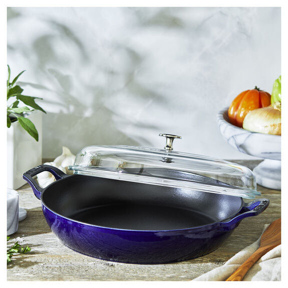 Staub Enameled Cast Iron 3.5 Qt Braiser with Glass Lid in Dark Blue