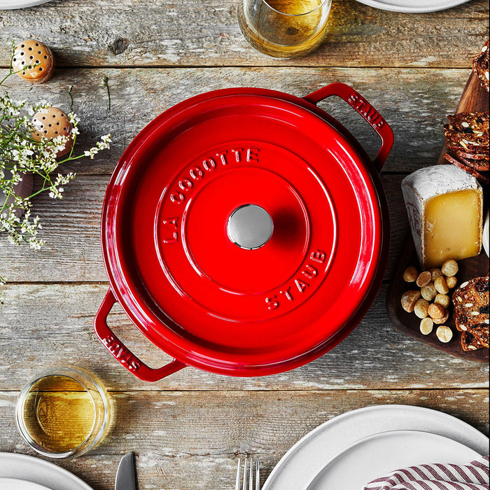 Staub Enameled Cast Iron 4 Quart Round Cocotte in Cherry Red