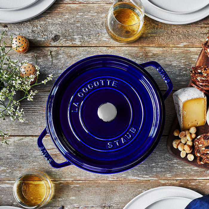 Staub Enameled Cast Iron 4 Quart Round Cocotte in Dark Blue