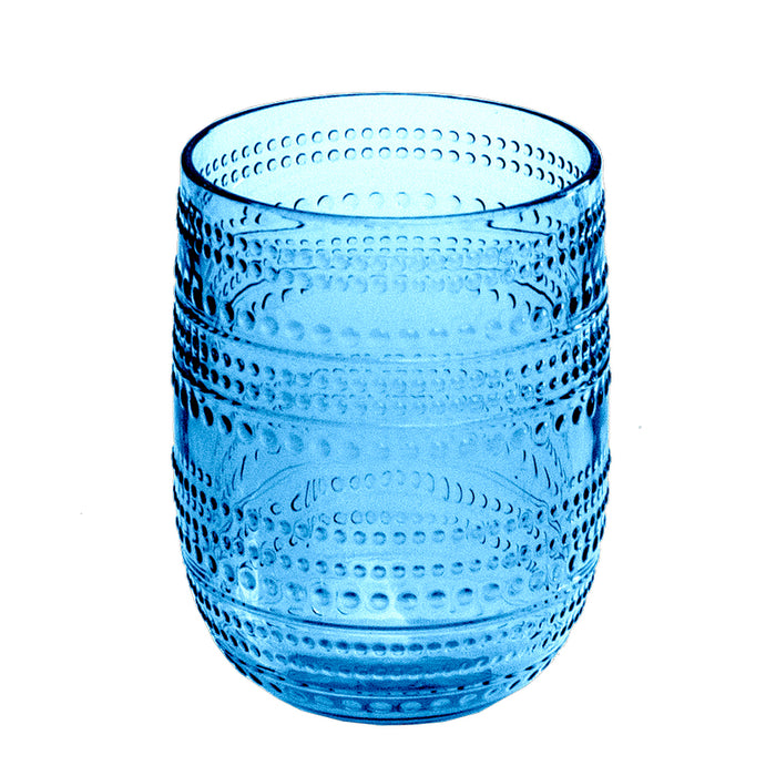 TarHong Beaded Stemless Clobalt Blue Glass 15 oz