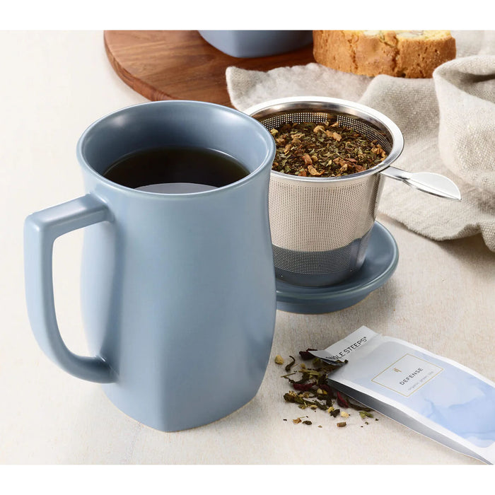 Tea Forte Fiore Steeping Cup with Infuser Stone Blue 